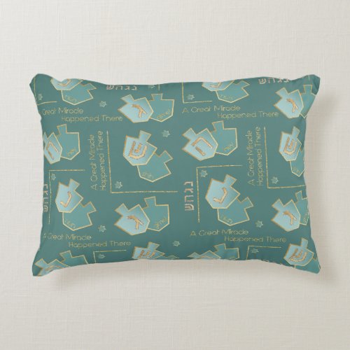 Hanukkah Pillow A Great Miracle There Turquoise