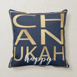 Hanukkah Pillow Chanukah Happy Gold/Blue