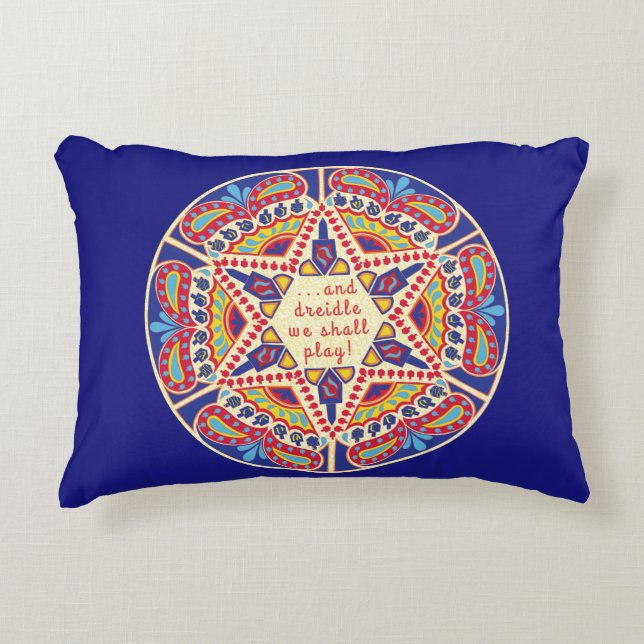 Hanukkah Pillow "Chanukah Paisley Dreidle Design" (Front)