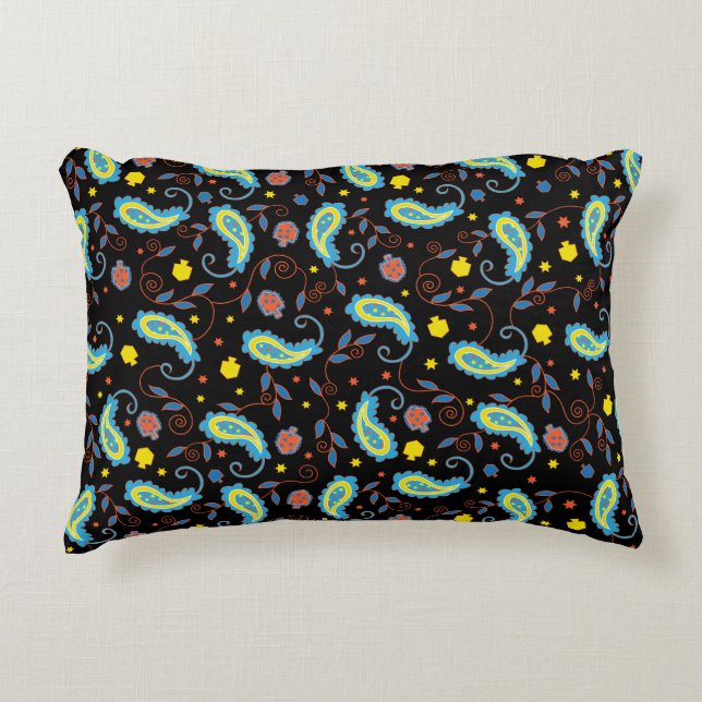 Hanukkah Pillow "Colorful Paisley Dreidels" (Front)