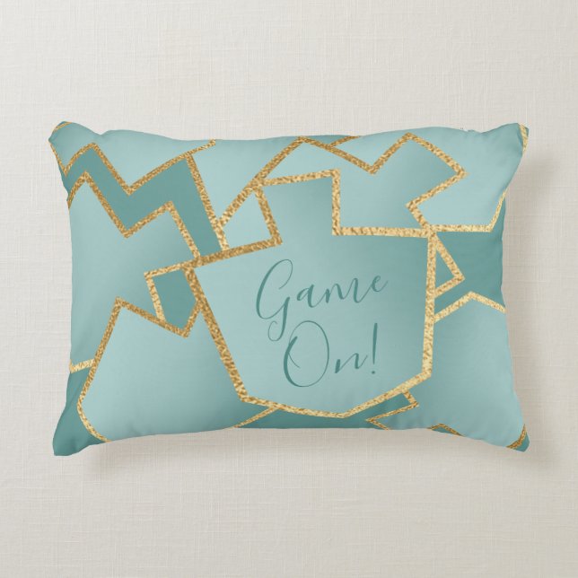 Hanukkah Pillow Dreidels Game On/Turquoise (Front)