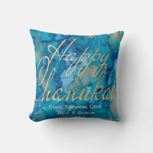 Hanukkah Pillow Happy Hanukkah GoldBlue