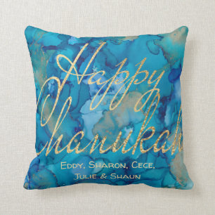 Hanukkah Pillow Happy Hanukkah Gold/Blue