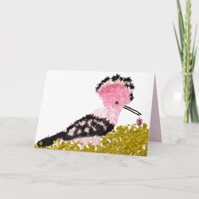 Hanukkah pink dreidel gelt and hoopoe holiday card (Front)