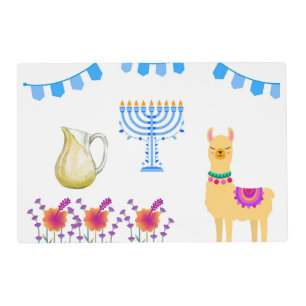 Hanukkah placematwith Vibrant Flowers, Menorah, Placemat