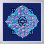 Hanukkah Poster<br><div class="desc">Blues of all shades,  lilac and lavender in a flower shape with a knotted six-sided star in the center is a great way to celebrate Hanukkah and express your individuality at the same time.</div>