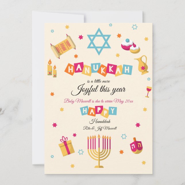 Hanukkah Pregnancy Announcement Holiday Card (Front)