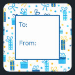 Hanukkah Presents To From Square Sticker<br><div class="desc">These fabulous gift tags would look great on all your Hanukkah gifts.  They are so festive with blue and gold Hanukkah presents and Stars of David sprinkled all over.  They'll look so amazing on your gifts.</div>
