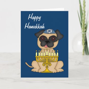 Hanukkah Pug Dog Holiday Card by foreverpets at Zazzle
