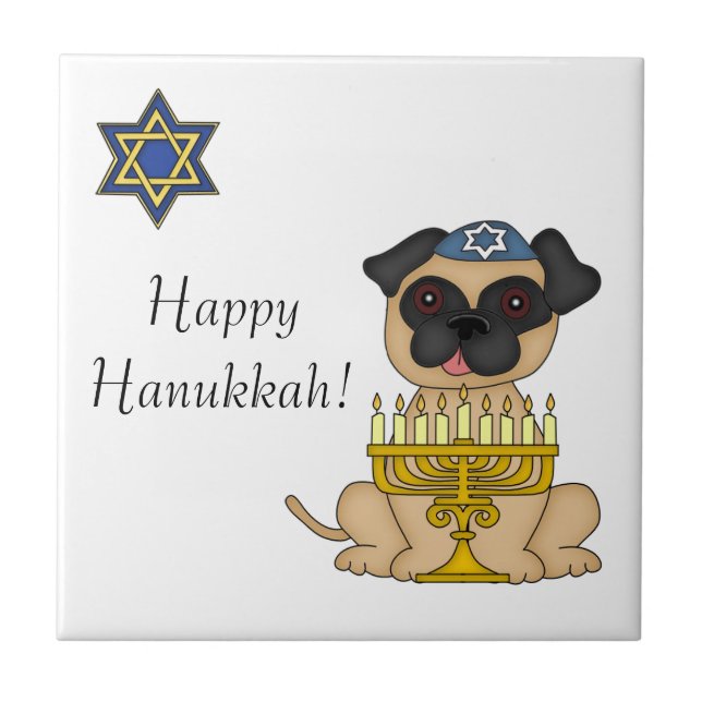 Hanukkah-Pug Dog with Menorah Tile (Front)