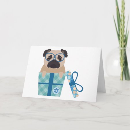 Hanukkah Pug Gift Holiday Card