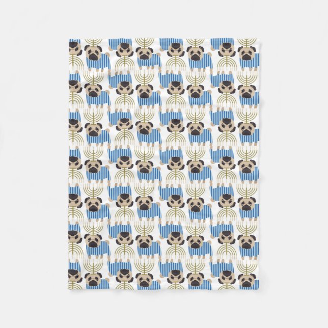 Hanukkah Pugs (8).jpg Fleece Blanket (Front)