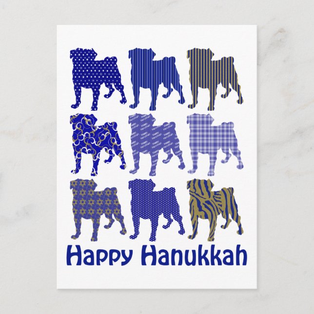 Hanukkah Pugs Holiday Postcard (Front)