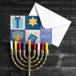 Hanukkah Quilt 8 Magical Nights Hanukkah Card<br><div class="desc">A Menorah,  Star of David,  Dreidel and Gift with a quilt applique look wish friends and family Eight Nights Days of Love,  Light and Prosperity on this charming Hanukkah Card. All fields are customizable. Add your Family's Names for a truly personal Hanukkah greeting or delete to sign by hand!</div>