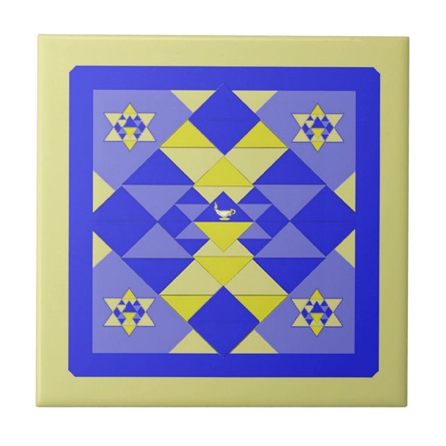 Hanukkah Quilt Ceramic Tile (Front)