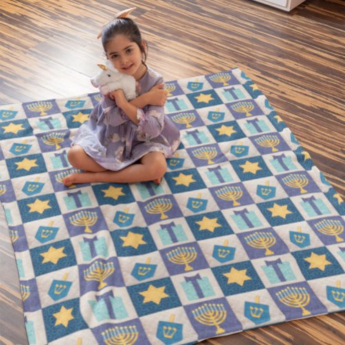 Hanukkah Quilt Look Fleece Blanket