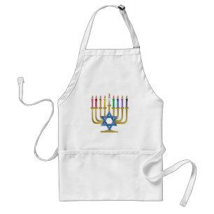 Hanukkah Rainbow Candles Gold Menorah Adult Apron