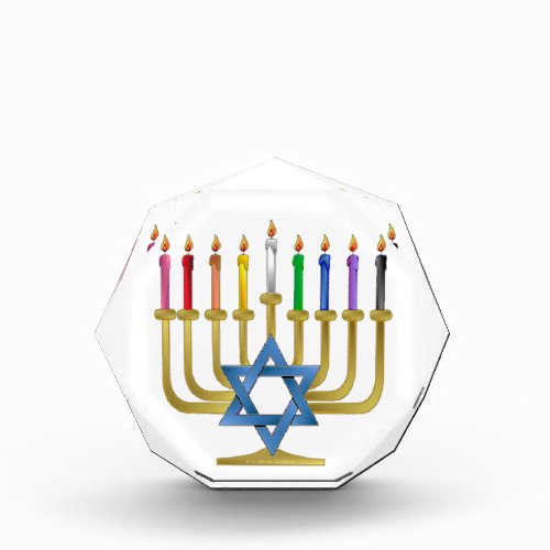 Hanukkah Rainbow Candles Gold Menorah Award