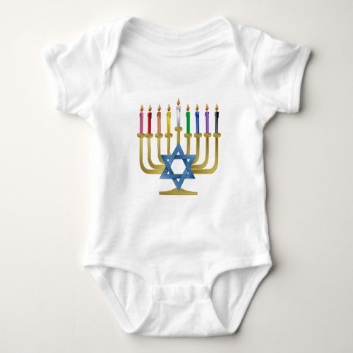 Hanukkah Rainbow Candles Gold Menorah Baby Bodysuit