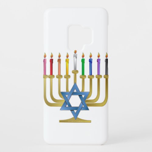 Hanukkah Rainbow Candles Gold Menorah Case_Mate Samsung Galaxy S9 Case