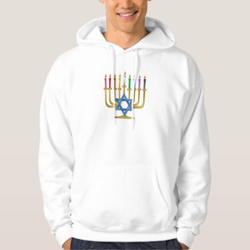 Hanukkah Rainbow Candles Gold Menorah Hoodie