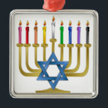 Hanukkah Rainbow Candles Gold Menorah Metal Ornament<br><div class="desc">You are viewing The Lee Hiller Designs Collection of Home and Office Decor,  Apparel,  Gifts and Collectibles. The Designs include Lee Hiller Photography and Mixed Media Digital Art Collection. You can view her Nature photography at http://HikeOurPlanet.com/ and follow her hiking blog within Hot Springs National Park.</div>