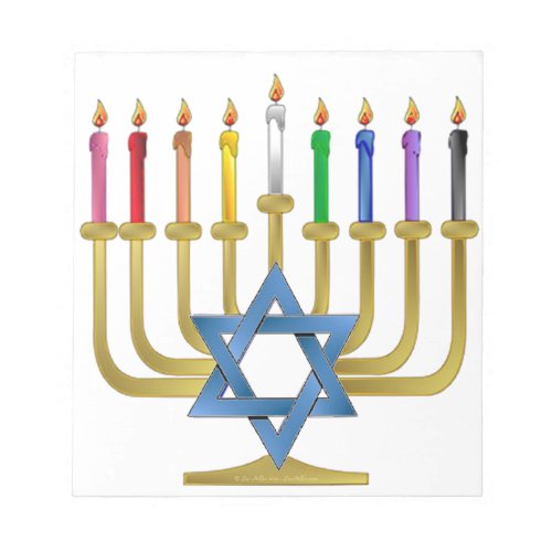 Hanukkah Rainbow Candles Gold Menorah Notepad