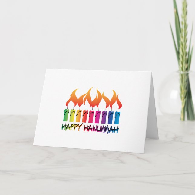 Hanukkah Rainbow Menorah Holiday Card (Front)
