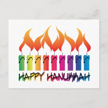 Hanukkah Rainbow Menorah Holiday Postcard by ArtDivination at Zazzle