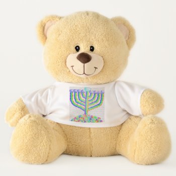 Hanukkah Rainbow Menorah Teddy Bear by SPKCreative at Zazzle