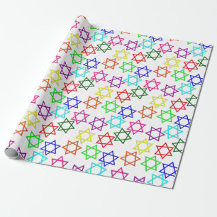 hanukkah rainbow star of david wrapping paper