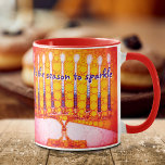 Hanukkah Red Orange Menorah It's Season to Sparkle Mug<br><div class="desc">“It’s the season to sparkle.” A close-up photo illustration of a bright, colorful, red orange and yellow gold artsy menorah helps you usher in the holiday of Hanukkah in style. Feel the warmth and joy of the holiday season whenever you drink out of this stunning, colorful Hanukkah coffee mug. Makes...</div>