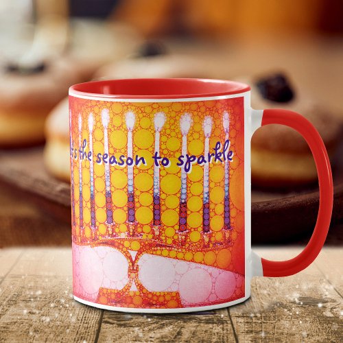 Hanukkah Red Orange Menorah Its Season to Sparkle Mug