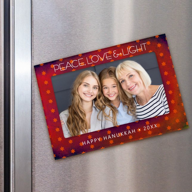 Hanukkah Red Orange Star of David Peace Love Light Magnetic Frame (Creator Uploaded)