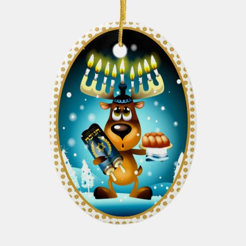 Hanukkah Reindeer Celebrates Chrismukkah Ceramic Ornament