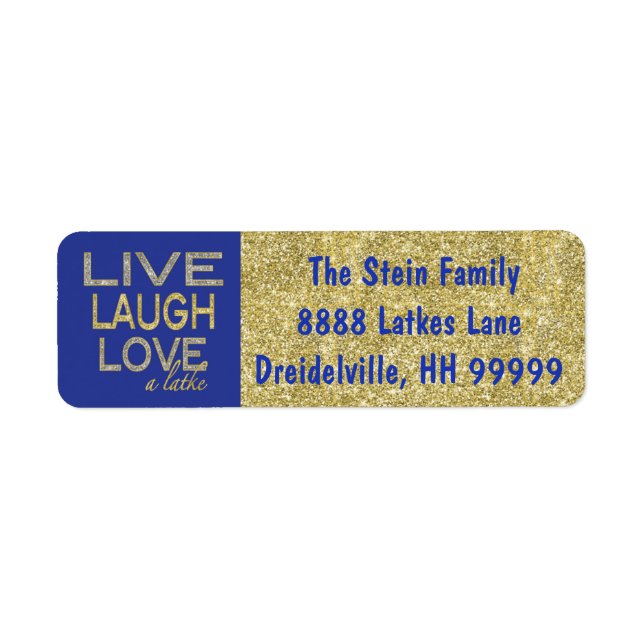 Hanukkah Return Labels Gold/Blue "Love a Latke" (Front)