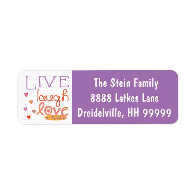 Hanukkah Return Labels Purple/Red "Love a Latke" (Front)