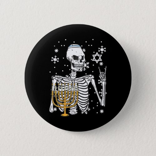 Hanukkah Rocker Skeleton Chanukah Jewish Rock Men Button