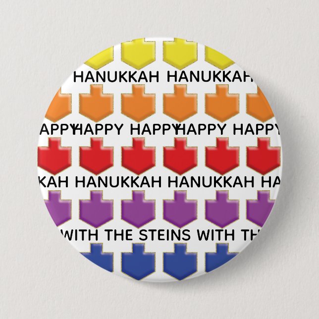 Hanukkah Round Button, Personalize 3D Dreidels Button (Front)