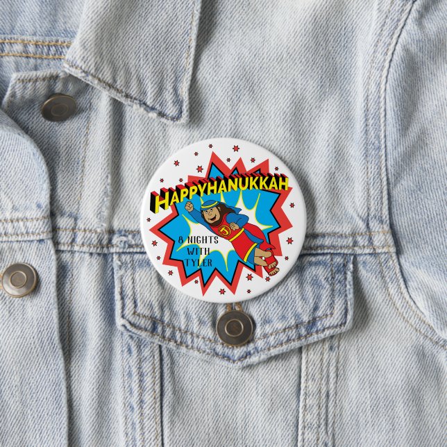 Hanukkah Round Button, Personalize Judah Maccabee Button (In Situ)