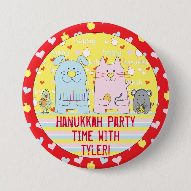 Hanukkah Round Button, Personalize Mouse & Friends Button (Front)