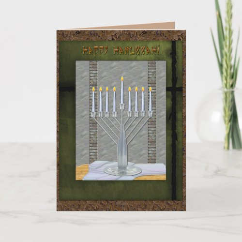 Hanukkah Rustic Art Deco MashUp Personalized Holiday Card