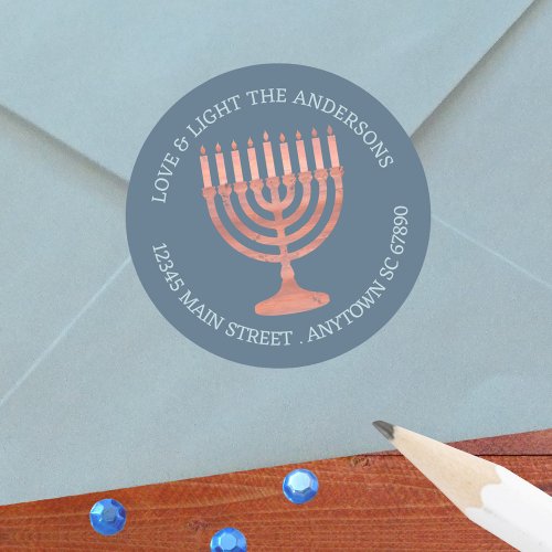 Hanukkah Rustic Menorah Address Or Party Favor Classic Round Sticker