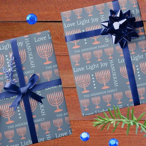 Hanukkah Rustic Menorah Love Light Add A Name Wrapping Paper