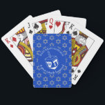 HANUKKAH SAMEACH Dreidel Poker Cards<br><div class="desc">Stylish HANUKKAH SAMEACH playing cards with faux silver Star of David in a tiled pattern and a large white dreidel at the centre. The background color is Cobalt Blue. The text reads HANUKKAH SAMEACH at the top and A GREAT MIRACLE HAPPENED at the bottom. Both are CUSTOMIZABLE if you wish...</div>