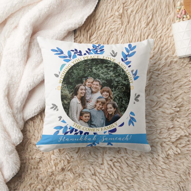 Hanukkah Sameach | Simple Hanukkah family photo Throw Pillow (Blanket)