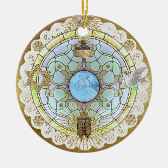 Hanukkah Sanctuary Window Ceramic Ornament (Front)