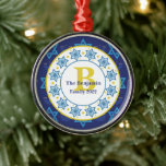 Hanukkah seamless blue pattern Family monogram Metal Ornament<br><div class="desc">Celebrate the holiday season with this "Hanukkah seamless blue pattern Family monogram." Personalize with your family name initial and year</div>