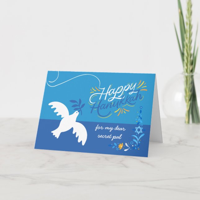 Hanukkah Secret Pal Dove Olive Branch Card (Front)