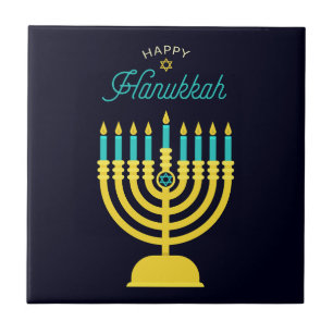 Hanukkah Shabbat Art Ceramic Tile
